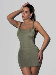 SHEIN ICON Women's Fashionable Sexy Backless Mini Slip Dress For Party Night Out Club Olive Green Summer - Olive Green - View 4