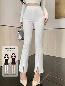 DAZY Damen einfarbige modische schmale elegante lange Hose mit Seitenschlitz am Saum, für zierliche Frauen - Weiss - Übersicht 1