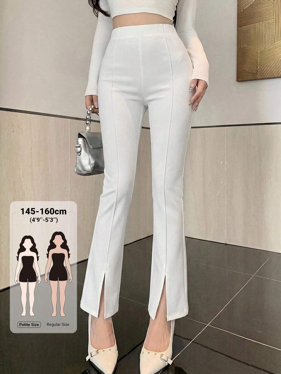 DAZY Damen einfarbige modische schmale elegante lange Hose mit Seitenschlitz am Saum, für zierliche Frauen - Weiss - Übersicht 1