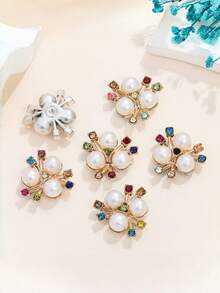 100pcs Pearl Flower Shaped Rhinestone Buttons Sparkling Crystal Hairpins DIY Handmade Crafts Decoration Clothes Sewing Accessory - multicolor - View 6