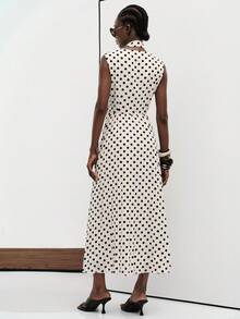 Aveloria Modichic Women's Dress High Waist A-Line Tie High Neck Sleeveless Midi Swing Elegant French 70s Vintage White And Black Polka Dot Tea Party Brunch Summer - Black and White - View 5