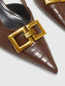 CUCCOO BIZCHIC Pointed Toe Chain Decor Closed Toe Kitten Heel Pumps, Formal Work Shoes For Women For Christmas Valentine's Day Spring Shoes - Coffee Brown - View 8