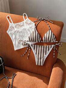 Soleia Conjunto de Bikini de 3 Piezas Sexy de Moda para Mujer en Verano - Multicolor - Ver 1