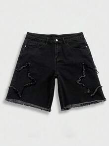 Manfinity EMRG Short en jean d'été pour hommes, short ample à jambes larges style street - Noir - Voir 6
