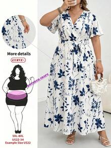 SHEIN CURVE+ White Summer Boho Plus Size Floral Pattern Drawstring Dress,A-Line Loose Flowy Sun Dresses For Women,Holiday Bachelorette Party Tea Party Dress - Multicolor - View 2