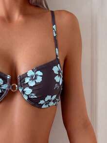 Swim Basics 女款性感細肩帶豹紋鋼圈聚攏比基尼套裝，夏季 - 彩色 - 查看 3