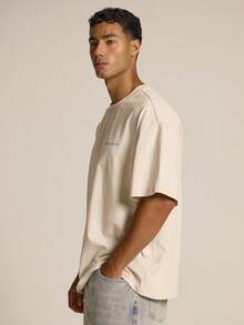 Musero Oversized Crew Neck T-Shirt Back "M" Graphic Autumn Winter Essentials Streetstyle - Apricot - View 3