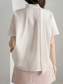 DAZY Women's Summer Elegant French Solid Color Cowl Neck Blouse Teachers' Day Brunch Office Tea Party Off-White - White - View 6