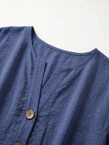 Zayélia Lady's Smooth-Woven Elegant And Simple Casual Summer Blouse, Work Shirt - Blue - View 5
