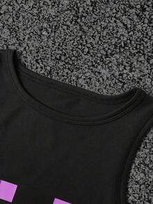 SHEIN 女式 Y2K 紫眼图形像素色块黑色短款运动背心，性感俱乐部服装，朋克街头风格，图形印花，哥特美学，休闲夏季上衣，露脐 T 恤 - 黑色 - 查看 5