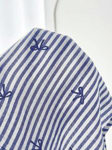 SHEIN 少女可愛夏季度假蝴蝶結背心與鬆緊腰短褲兩件套 - 藍白色 - 查看 6