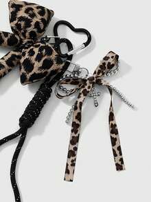 ROMWE Kawaii 1 Retro Dark Wind Black Handmade Braided Tether Brown Leopard Print Tiger Pattern Beaded Bow Rhinestone Cross DIY Keychain Bag Pendant, Worn By Girls - Brown-12 - View 5
