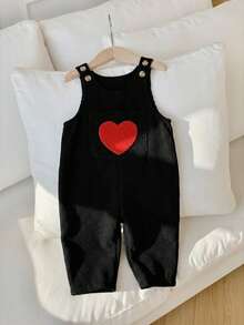 SHEIN Vêtements pour bébé garçon, bébé fille, tout-petit garçon, vêtements d'automne et d'hiver, barboteuses, salopettes, pantalon salopette en velours côtelé abricot, combinaison, pantalon long, confortable, polyvalent, à la mode, quotidien, mignon, broderie cœur 3D, style décontracté minimaliste basique, convient pour l'intérieur, l'extérieur, le ski, le quotidien, les sports, les jeux, les fêtes, les photos, les festivals, Halloween, Noël, le Nouvel An - Noir - Voir 7