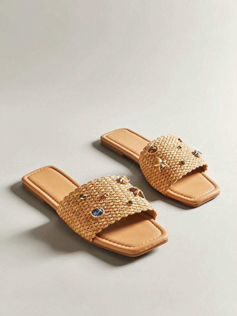 SHUZIA Women's Rhinestone Decor Fashion Flat Slide Sandals - Maroon - View 1