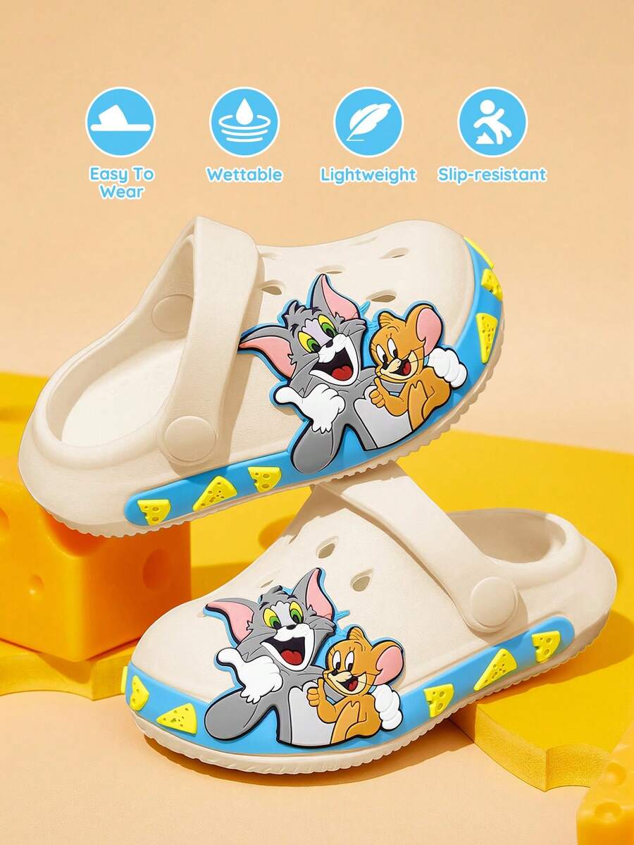 TOM & JERRY X SHEIN 可愛卡通兒童拖鞋,透氣快乾輕量耐用 EVA 材質,男孩女孩適用,浴室、遊樂場、游泳池、海灘 - 藍白色 - 查看 1