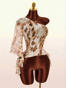 Amplova Women's Leopard Print Casual Versatile Daily Wear T-Shirt - Coffee Brown - View 9