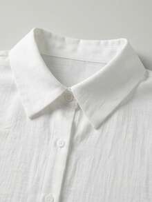 SHEIN Essnce Camisa blanca de botones holgada y cómoda para mujer talla grande, estilo casual tradicional minimalista, con bolsillos grandes, top de primavera/otoño/verano - Blanco - Ver 8