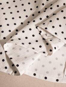 SHEIN Tween Girls 1pc Summer New Off-Shoulder Sleeveless Tank Top Polka Dot Print Back Small V Design Hidden Zipper Detachable Large Bow Large Hem Sides ... - Black and White - View 6