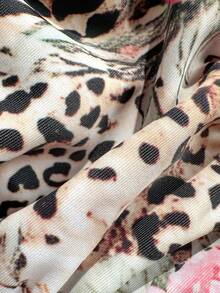 Soleia 女款復古性感豹紋粉色斑馬花卉印花荷葉邊繫帶蝴蝶結掛脖流蘇裝飾海灘派對比基尼泳衣套裝 夏季 - 粉色 - 查看 8