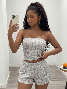 Teen Girls Summer Casual All-Match Versatile Daily Sports Sleeveless Tube Top Cropped Snug Top And Loose Shorts Solid Color Tank Top Set - Multicolor - View 3