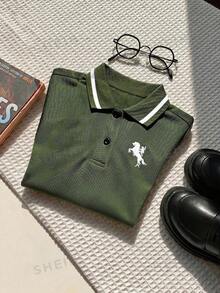 SHEIN 男宝宝夏季休闲可爱针织Polo衫，橄榄绿，适合生日派对、晚宴、演出、婚礼、迎婴派对、满月庆祝和周岁生日等场合。 - 綠色 - 查看 8