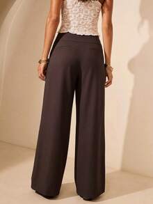 Aralina Dark Wash Low Rise Wide Leg Wide Wrap Waistband Pants Teachers' Day Brunch Business Autumn Casual Elegant - Dark Green - View 2