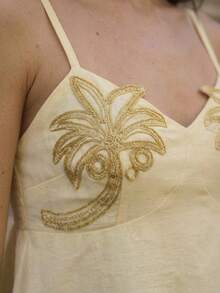 CAJUNI Women's Coconut Tree Pattern Casual Tropical Versatile Daily Wear Camisole Blouse Vacation Beach Pale Yellow Summer - Yellow - View 8