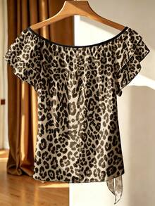 Franclia Top de Talla Grande Estilo Francés con Cuello Cuadrado, Volantes y Rayas - Caqui - Ver 2