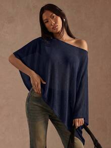 SHEIN BAE 女款夏季時尚純色不對稱上衣 - 藏蓝色 - 查看 5