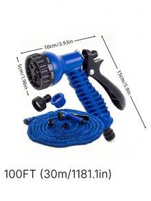 The Blue Telescopic Elastic Hose, Equipped With An Adjustable Nozzle, Is Suitable For Car Washing, Lawn Watering, Plant Care, And Pet Bathing. It Can Be Used All Year Round And Is Made Of Hose And Connector. - Blue - View 5