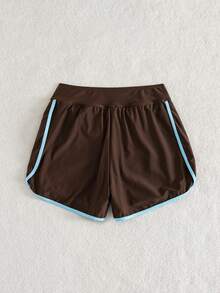 Swim Basics Springbreak 女款黑白拼接飾邊運動休閒短褲沙灘褲 - 咖啡棕 - 查看 4