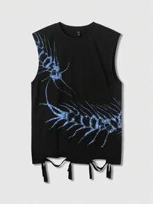 ROMWE MEN Street Life Men's Summer Fashion Printed Distressed Tank Top - Black - View 5