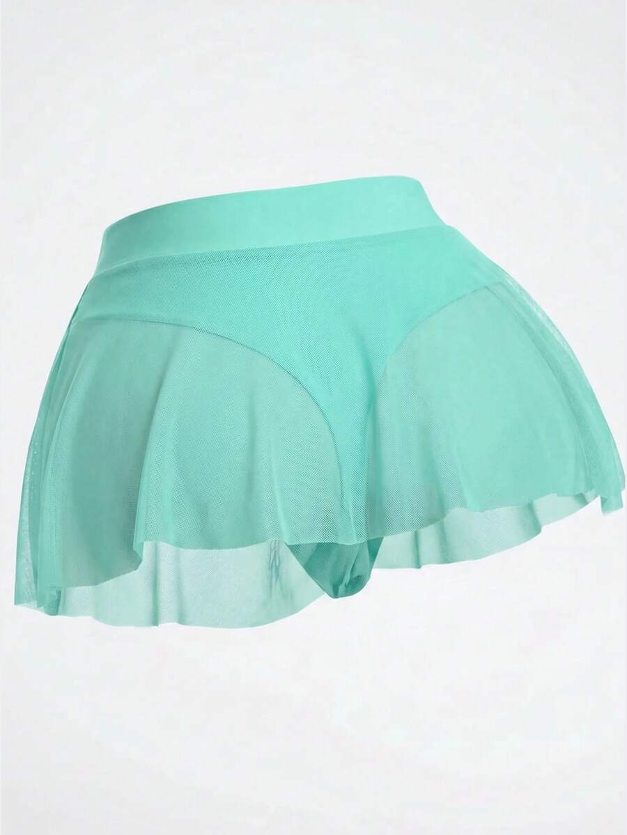 Swim Basics 女士波浪荷叶边网纱罩衫泳裤 - 薄荷藍 - 查看 1