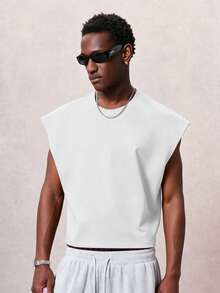 STYNVO Camiseta sin mangas de cuello redondo con estampado de letras en la espalda, versátil, para hombre - Blanco - Ver 2