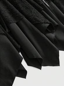 ROMWE Women's Waist Corn Contrast Lace Asymmetric Hem Lace-Up Mini Skirt Bar Party Night Out Black Summer Goth Punk - Black - View 4