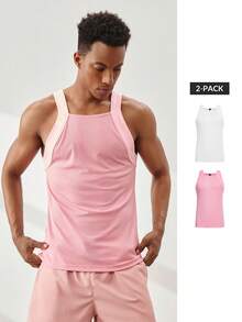 Driftmere 2 Packs Men's Solid Ribbed Casual Versatile Tank Top Ribbed Tank Top Pink And White Tank Tops Tank Tops Pack Square Neck Tank Top - Multicolor - View 1