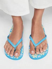 Grefit Sandalias de dedo con estampado de leopardo, zapatos de triángulo para vacaciones de verano en la playa, pantuflas cómodas para usar en casa - Azul cielo - Ver 7