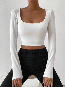 Chiquease Square Neck Crop Tee Fall Cloth For Women - White - View 5