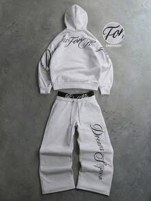 PAVTROS Conjunto de sudadera con capucha y pantalones de chándal con letras bordadas para hombre - Gris - Ver 2
