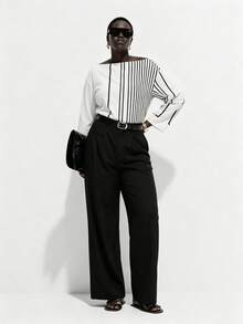 SHEIN Clasi Women's Fashionable Spring Summer Striped Print Shirt - White - View 6