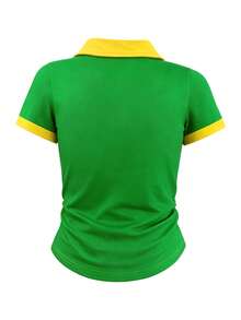 Franclia Women's Fashion Letter Print Contrast Color Ruched Waist T-Shirt - Green - View 2