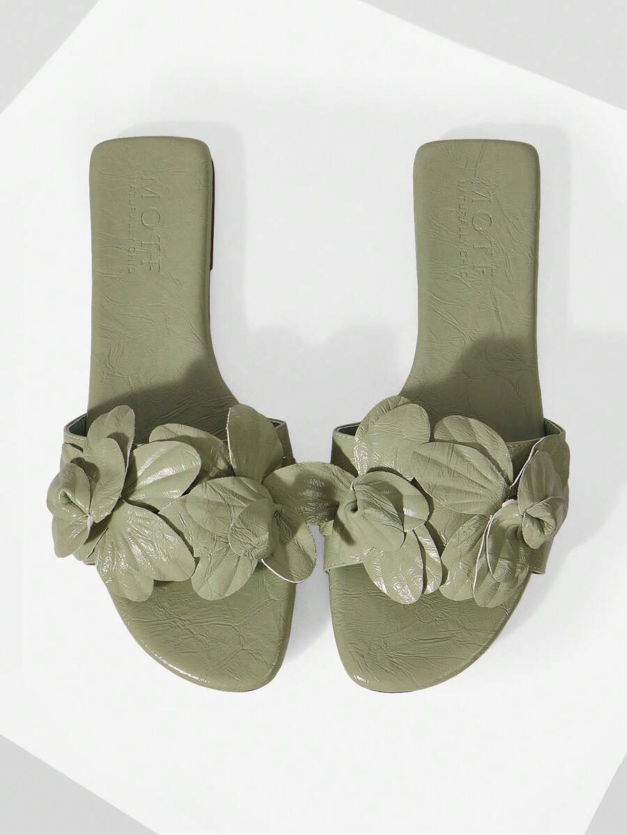 MOTF Sandalias planas tipo mule slip-on de mujer, casuales, de tejido con relieve, para el Día de San Valentín - Verde - Ver 1