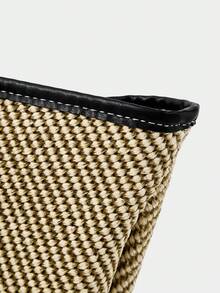 SHECARRY French Retro Woven Tote Bag Large Capacity Commuter Shoulder Bag Leisure Vacation Style Straw Armpit Bag - Black with brown. - View 5