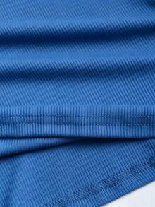Sweetra Streetwear Women's Half-Open Cuff Eyelet Decor Lace 2 In 1 Short Sleeve Solid Color T-Shirt - Royal Blue - View 3