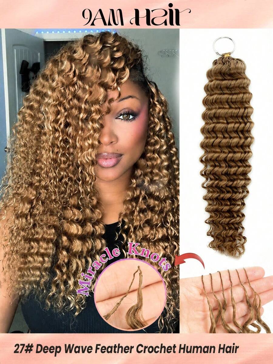 Boho Braids Rambut Kepang Boho Miracle Knots Crochet Rambut Manusia 100% Remy Feather Line Crochet Hair Braids Salon Silky Seamless Invisible Solid Color 27# Honey Blonde Feather Crochet Human Hair Braiding For Woman Micro Pre Looped Deep Wave Human Hair Extensions