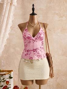 Bellisia Romantic Shiny Blue Sequin Camisole For Summer Beach Vacation Casual - Baby Pink - View 5