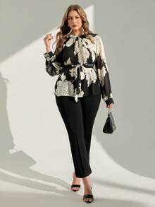Chikora Plus Size Elegant Commuter Floral Print Blouse,Graduation Outfit For Mother - Multicolor - View 3