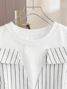 Tween Girl Striped Off-Shoulder Short Sleeve Casual Shirt,Back-To-School Girls Clothing - White - View 5