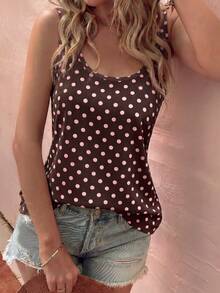 EMERY ROSE Top de tirantes casual y versátil para mujer, de cuello en U, con bloques de color y lunares, nuevo y de alta demanda para primavera/verano - Multicolor - Ver 4