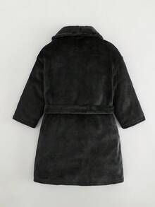 Cozy Pixies 兒童小男孩秋冬字母圖案保暖內裡加厚連帽長袖抽繩睡袍，適合居家、浴室、海灘等多用途 - 黑色 - 查看 2